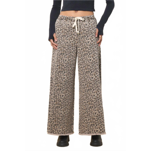 Vintage Havana stretch denim wide leg pants in leopard