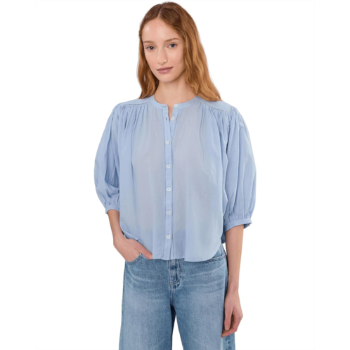 Madewell Shirred Crewneck Button-Up Top