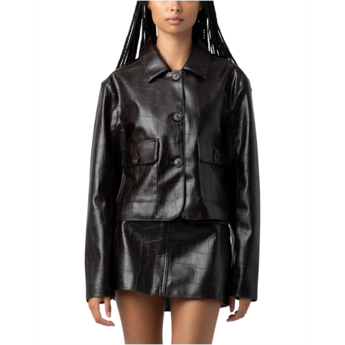 Blank NYC Leather Crocodile Printed Blazer