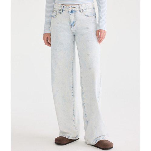 Aeropostale low-rise baggy wide leg rhinestone hearts jean