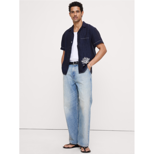 Bananarepublic Standard-Fit Embroidered Linen Resort Shirt