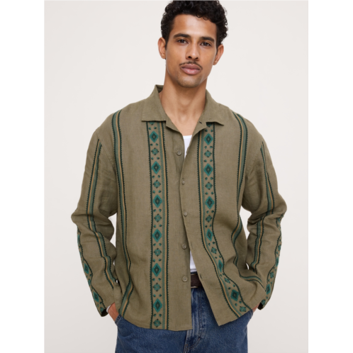 Bananarepublic Relaxed-Fit Embroidered Linen Long-Sleeve Resort Shirt