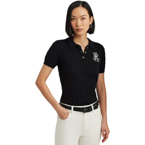Polo Ralph Lauren Womens Lauren Ralph Lauren Cable-Knit Cotton Polo Sweater