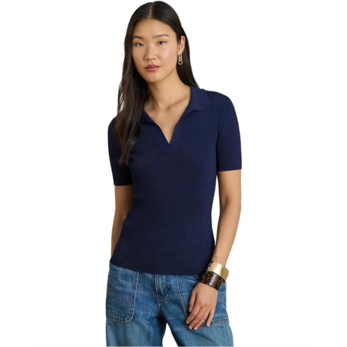 Polo Ralph Lauren Womens Lauren Ralph Lauren Rib-Knit Short-Sleeve Polo Sweater