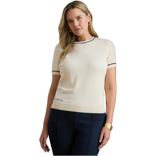 POLO Ralph Lauren Womens Lauren Ralph Lauren Plus Size Two-Tone Short Sleeve Sweater