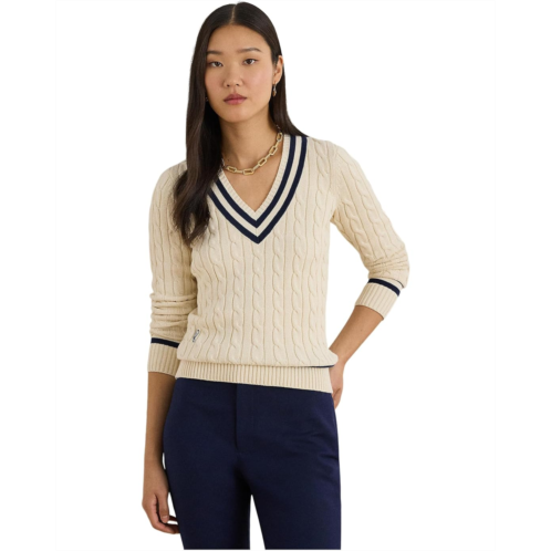 POLO Ralph Lauren Womens Lauren Ralph Lauren Cable-Knit Cotton Cricket Sweater