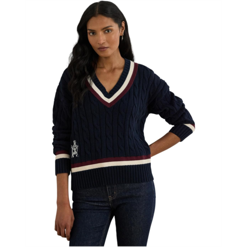 POLO Ralph Lauren Womens Lauren Ralph Lauren Cable-Knit Cotton Cricket Sweater