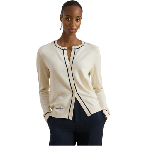POLO Ralph Lauren Womens Lauren Ralph Lauren Petite Two-Tone Cotton-Modal Cardigan
