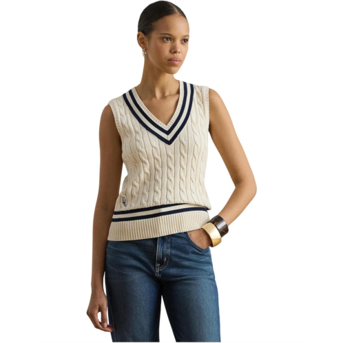 POLO Ralph Lauren Womens Lauren Ralph Lauren Cable-Knit Cotton Cricket Sweater Vest