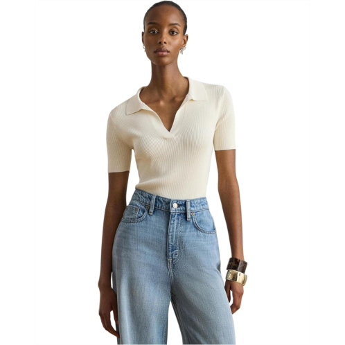 Polo Ralph Lauren Womens Lauren Ralph Lauren Rib-Knit Short-Sleeve Polo Sweater
