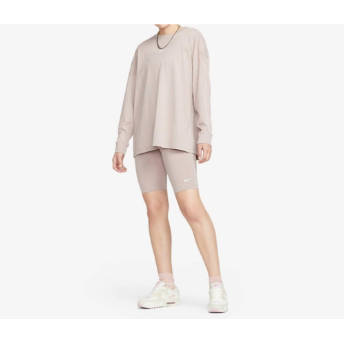 NIKE sportswear essential bike shorts in diffused taupe/white