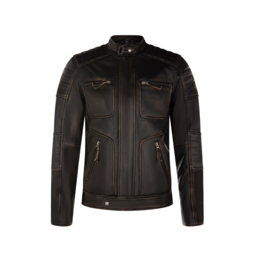 Infinty Leather mens vintage Leather retro biker jacket - milan