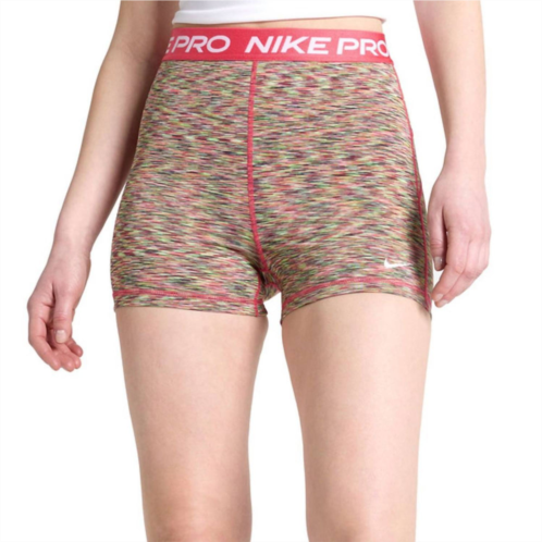 NIKE womens pro three spacedye shorts in red multi