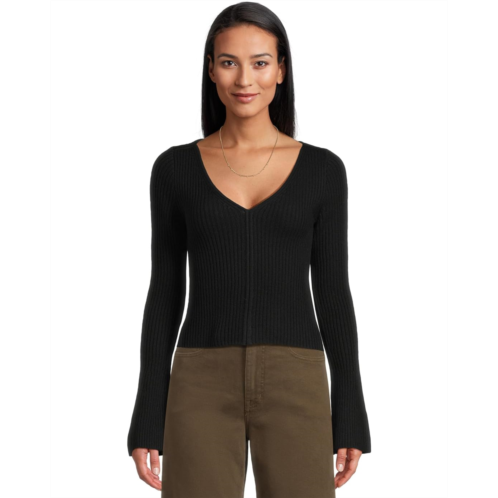 Womens Madewell Ribbed Merino Flare Sleeve Vneck Clari