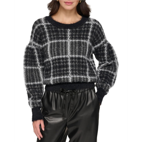 Womens DKNY Long Sleeve Box Plaid Sweater