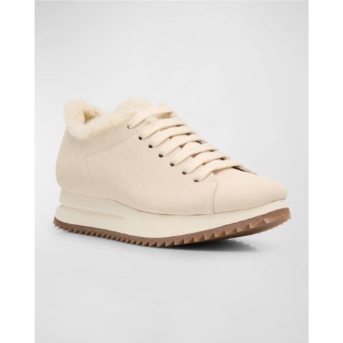 Pedro garcia womens orinda shearling suede sneakers in basmati