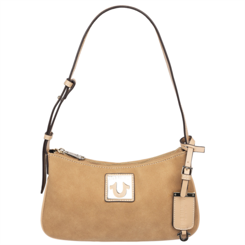 True Religion logo plaque suede shoulder bag