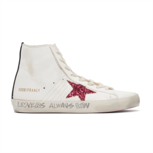 Golden Goose francy white leather and pink glitter star womens sneakers