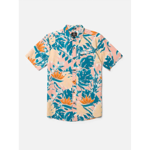 VOLCOM mens leaf pit floral short sleeves shirt in salmon