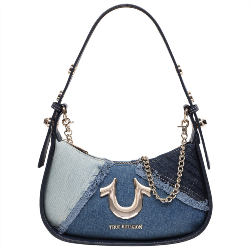True Religion frayed denim horseshoe flap shoulder bag