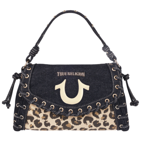 True Religion denim leopard eyelet trim flap bag