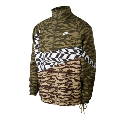 NIKE mens swoosh woven half-zip jacket in cargo camo/khaki