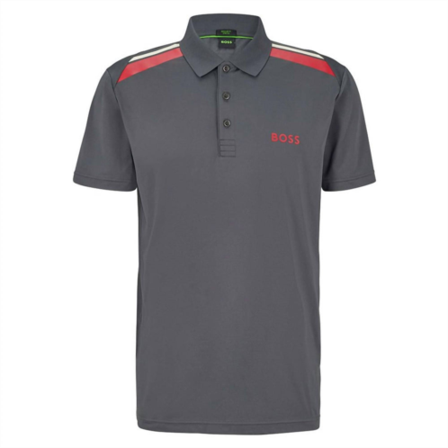 Hugo Boss mens paddy tech polyester stretch polo in gray