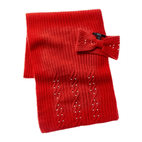 Badgley Mischka womens red cable knit stretch headband & scarf set red902