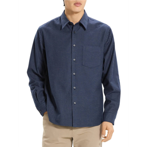 Theory weekend woods check cotton button-up shirt in baltic multi