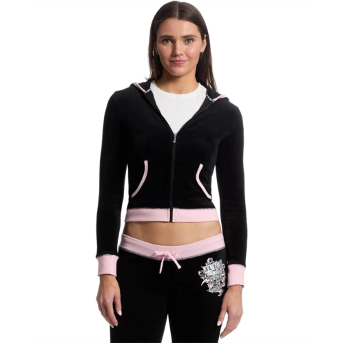 Juicy Couture womens vday heritage hoodie black contrast rib crop gbo1264