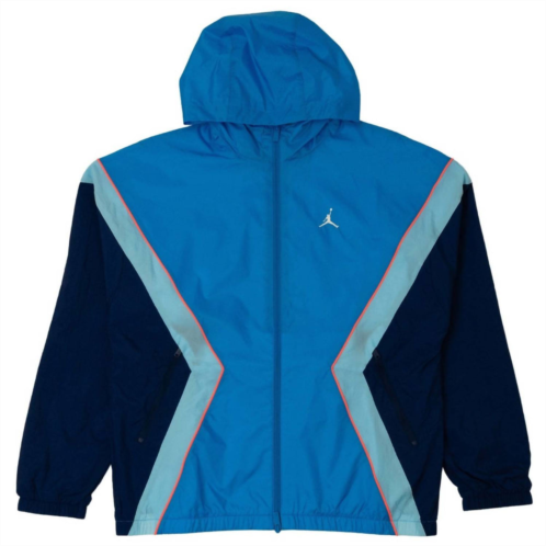 NIKE mens jordan brooklyn hooded draft jacket in lt photo blue / blue void / hot lava / sail
