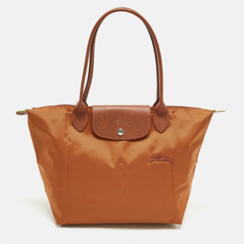 Longchamp le pliage long handle m brown leather and nylon