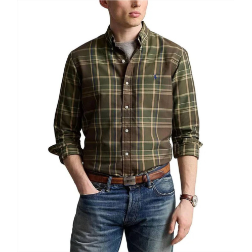 Polo Ralph Lauren classic fit plaid performance long sleeve oxford shirt in green/brown