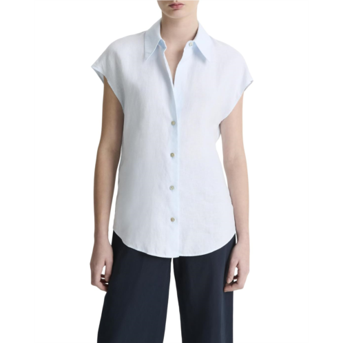 Womens Vince Cap Sleeve Button Down Blouse