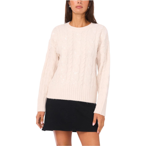 Vince Camuto Sequin Cable Long Sleeve Crew Neck