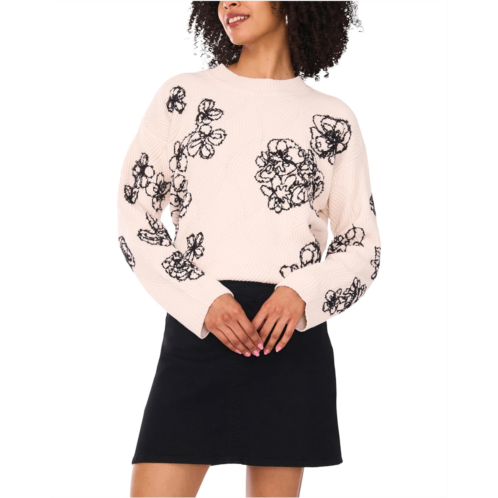 Vince Camuto Embrodiery Long Sleeve Crew Neck