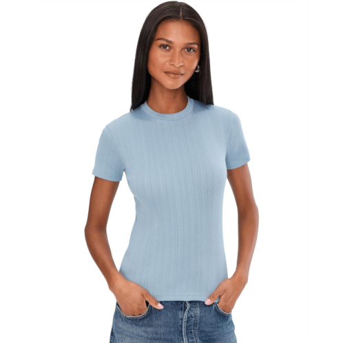 Womens Vince Rib Short Sleeve Crew Neck