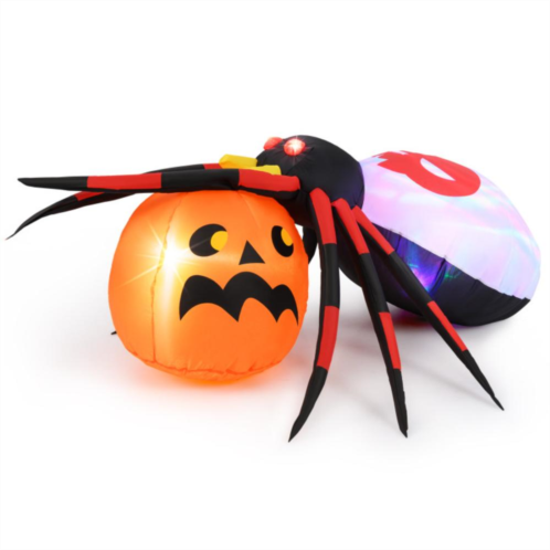Hivvago 4.9 x 4.6 feet inflatable spider with pumpkin and rotating light