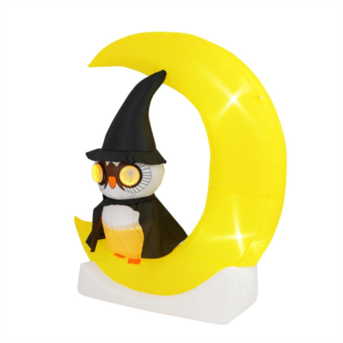 Hivvago inflatable owl on moon led lighted halloween decoration with large moon and wizard owl