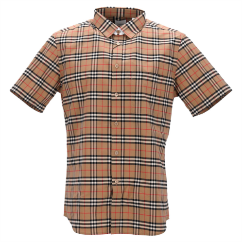 BURBERRY short-sleeved checked shirt with classic collar and curved hem