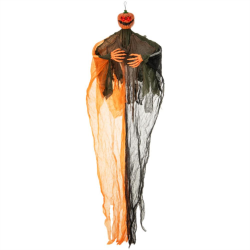 Hivvago 6 feet hanging pumpkin ghost with red glowing eyes and bendable arms