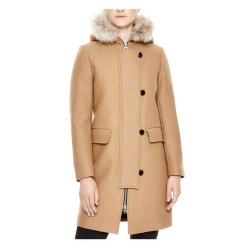 Sandro womens kurt wool coat with fur trim hood 4 buttons