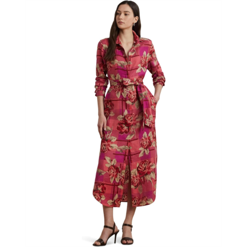 POLO RALPH LAUREN Petite Floral Checked Linen Shirtdress