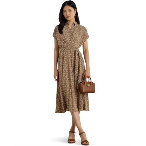 POLO RALPH LAUREN Geo-Print Belted Crepe Dress