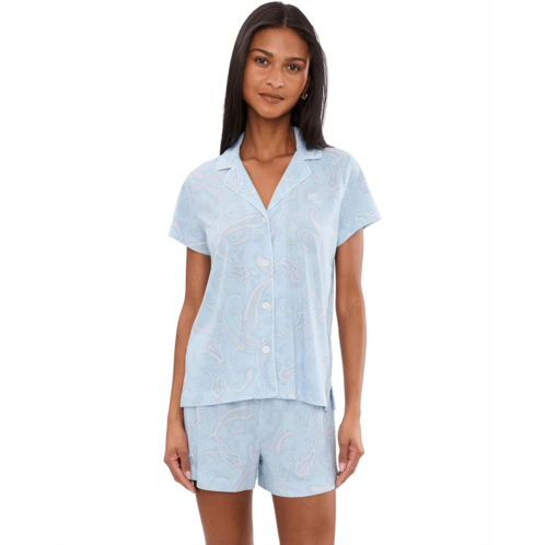POLO Ralph Lauren Womens Lauren Ralph Lauren Knit Short Sleeve Notch Collar Boxer Pajama Set