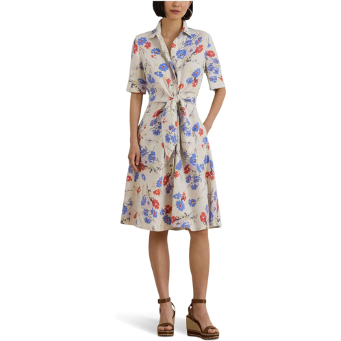 POLO Ralph Lauren Womens Lauren Ralph Lauren Floral Tie-Front Linen Shirtdress