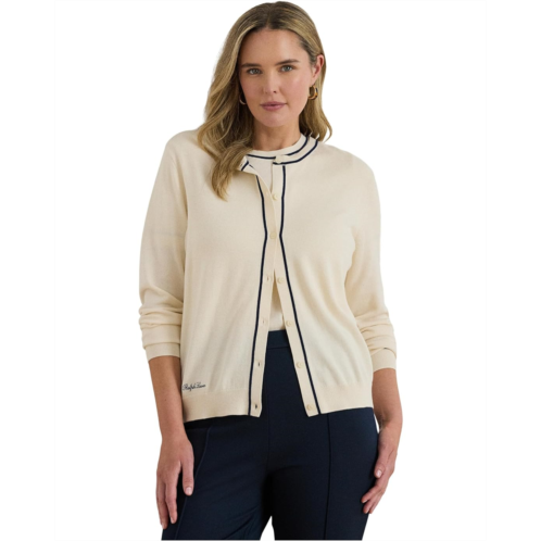 POLO Ralph Lauren Womens Lauren Ralph Lauren Plus Size Two-Tone Cotton-Modal Cardigan