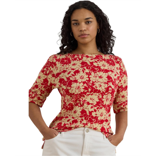 POLO Ralph Lauren Womens Lauren Ralph Lauren Plus Size Floral Stretch Cotton Boatneck Tee