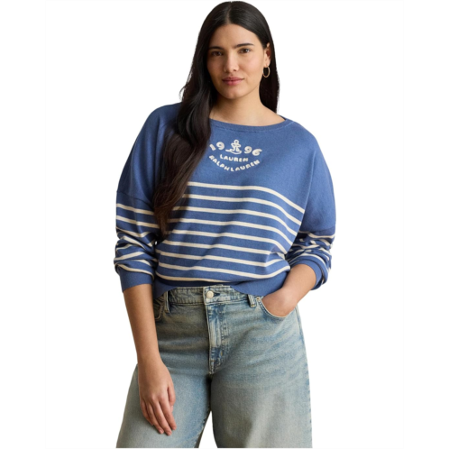 POLO Ralph Lauren Womens Lauren Ralph Lauren Plus Size Logo Striped Cotton Boatneck Sweater
