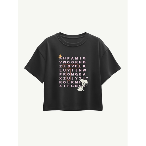 OldNavy Peanuts I Love You Snoopy Word Search Short Sleeve Boxy Graphic T-Shirt For Girls
